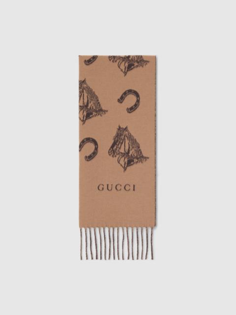 GUCCI Silk wool equestrian jacquard scarf