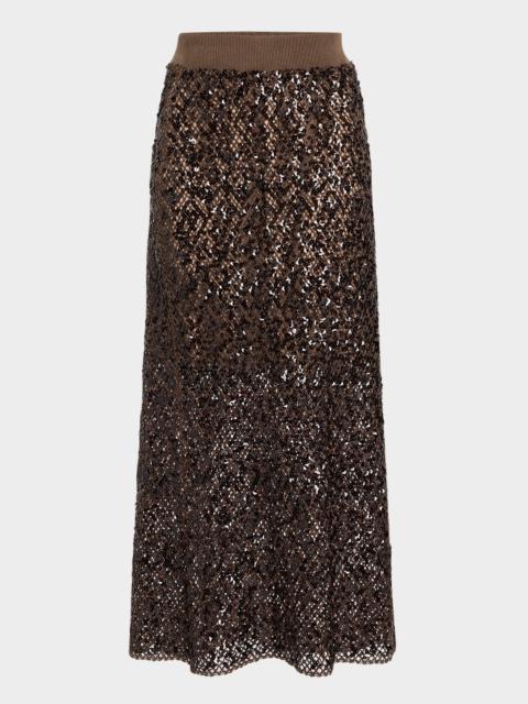 Brunello Cucinelli Paillette Net Knit Midi Skirt
