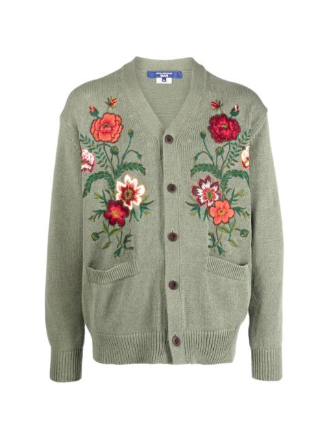 floral-embroidered V-neck cardigan