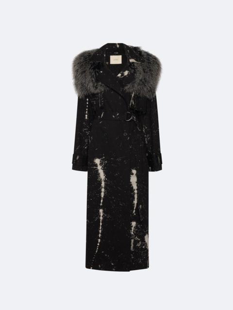 LAPOINTE Bleached Denim Double Breasted Trench With Mongolian