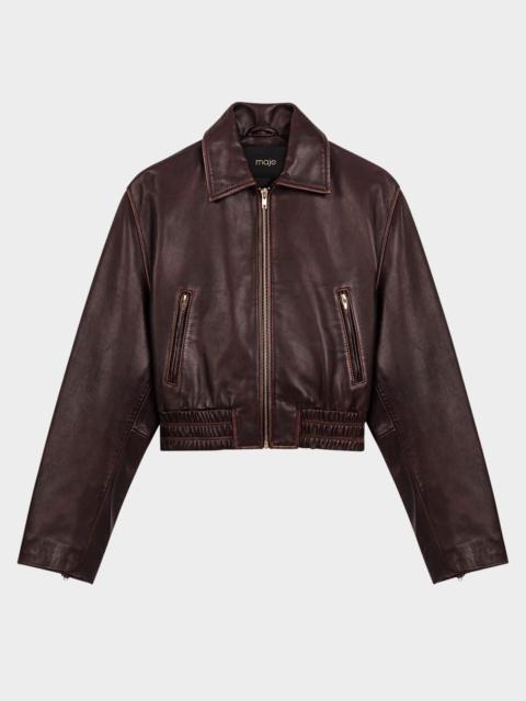 maje Cropped Leather Jacket