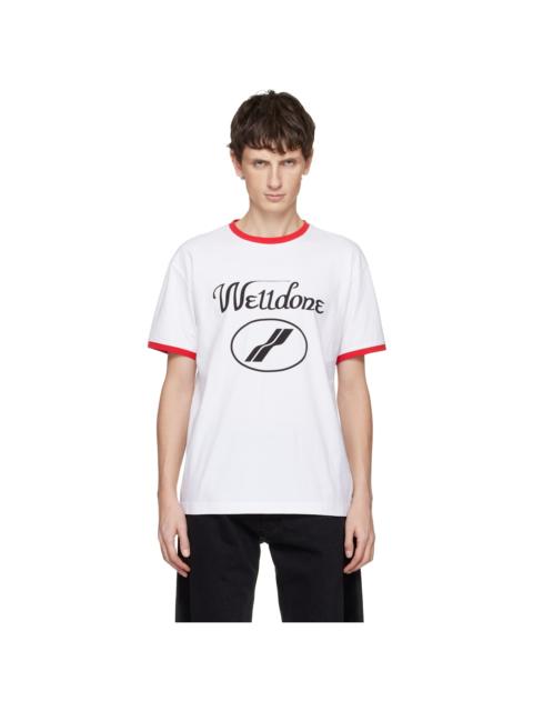 We11done White Cursive Logo Fitted Ringer T-shirt