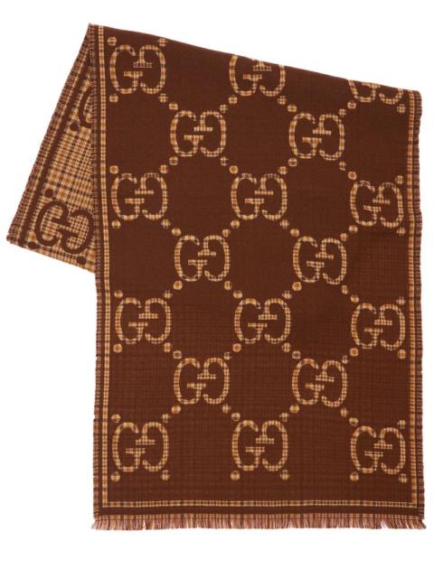 GUCCI GG & PLAID WOOL JACQUARD SCARF