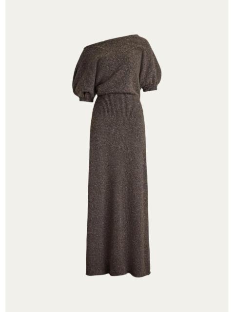 Ralph Lauren Cecie Cashmere-Blend Donegal Off-The-Shoulder Maxi Day Dress
