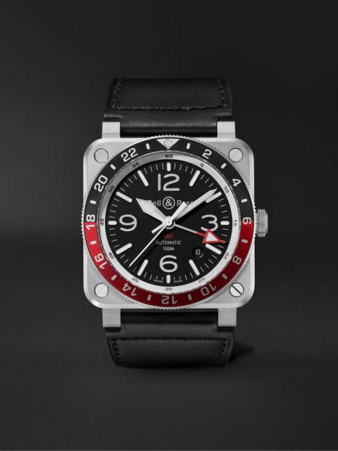 Bell & Ross BR 03-93 GMT Automatic 42mm Stainless Steel and Leather Watch, Ref. No. BR0393-BL-ST/SCA