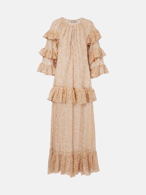 ADRIANA DEGREAS Ruffled lace maxi dress