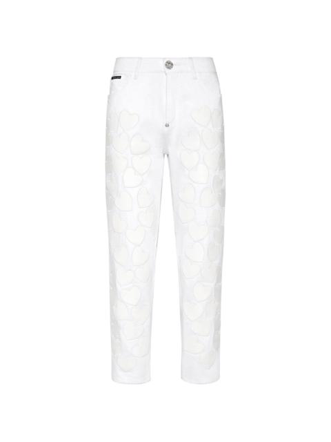 PHILIPP PLEIN Heart-patches cropped jeans