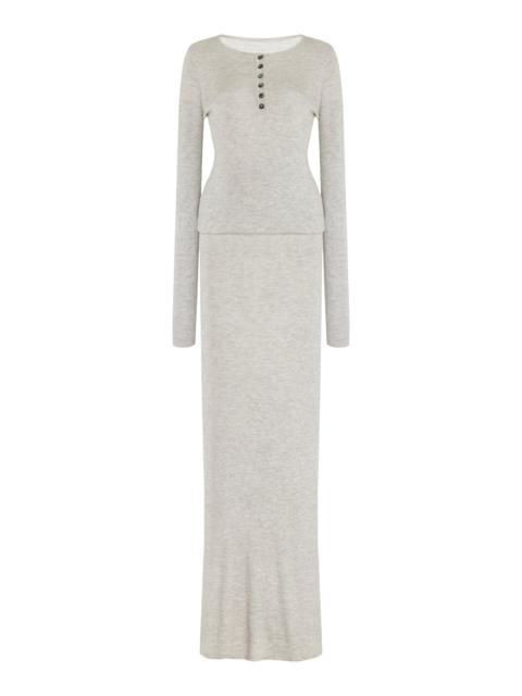 BRANDON MAXWELL The Tilda Silk-Cashmere Jersey Henley Dress light grey