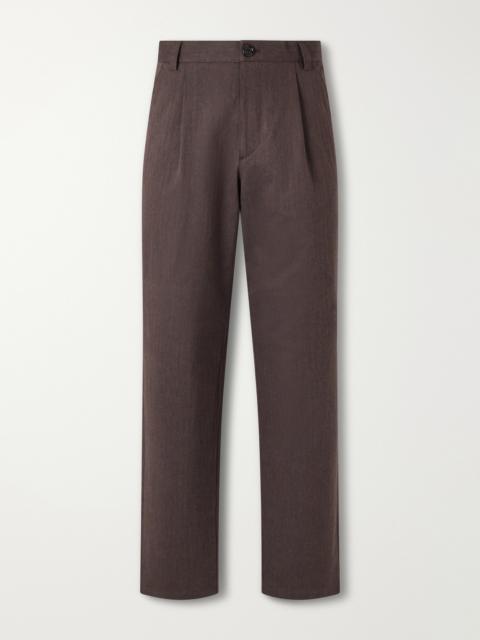 Oliver Spencer Morton Straight-Leg Pleated Herringbone Stretch-Cotton Suit Trousers