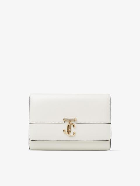JIMMY CHOO Varenne Clutch
Latte Leather Clutch Bag with Crystal-Embellished Gold JC Emblem