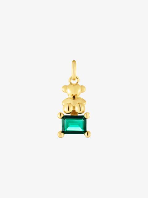 TOUS Small 18K gold vermeil bear motif Pendant with lab-grown green emerald Bold Bear LGG