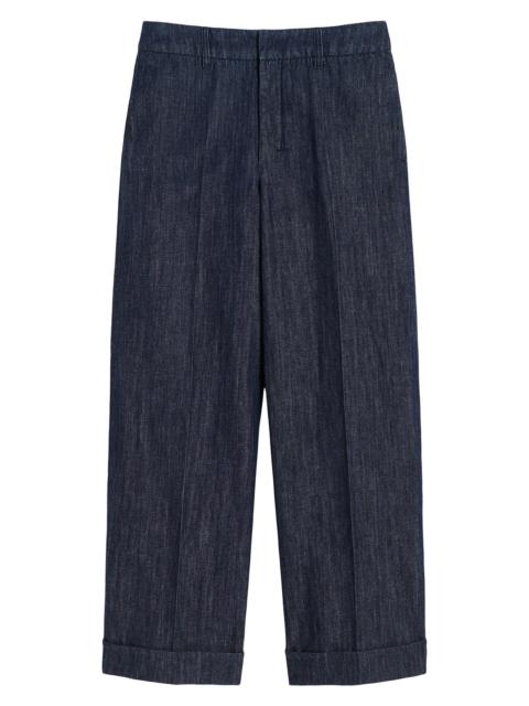 Max Mara Women's Straight Fit Cotton and Linen Denim Trousers - Midnight Blue