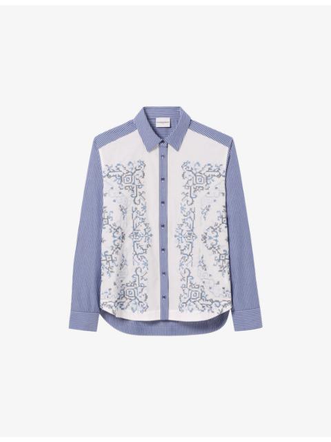 Claudie Pierlot Striped Graphic-Print Cotton Shirt