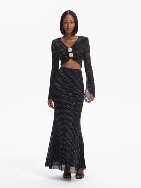 self-portrait Black Rhinestone Flared Sleeve Top