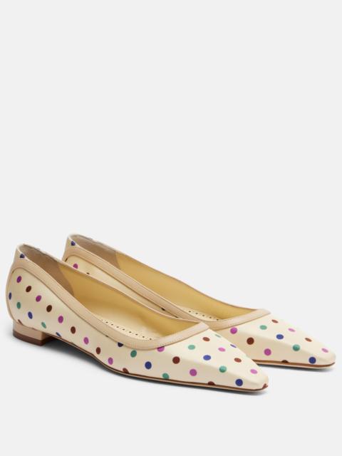 Manolo Blahnik Filotas leather-trimmed polka-dot ballet flats