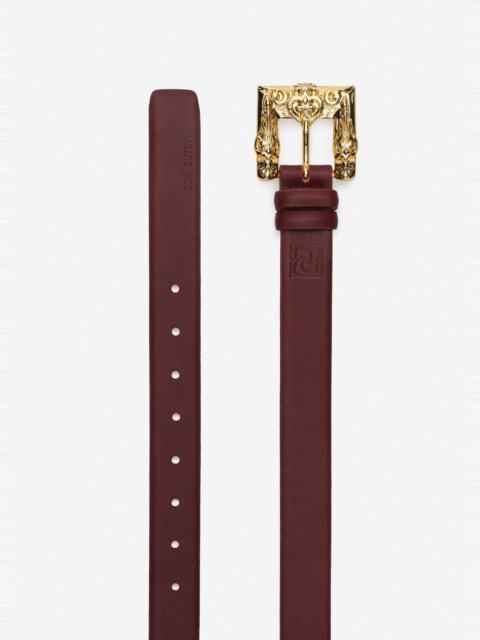 MAGDA BUTRYM Leather belt with ornamental gold buckle in bordeaux