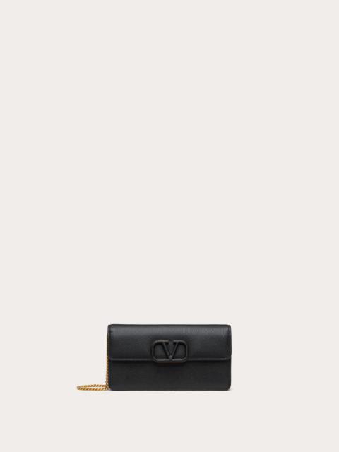 Valentino VLOGO SIGNATURE GRAINY CALFSKIN WALLET WITH CHAIN