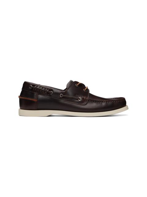 HUGO Brown Leather Lacing Detail Boat Shoes