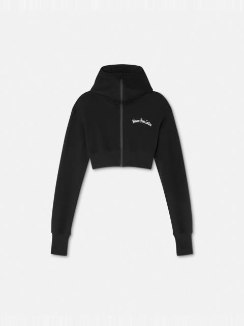 VERSACE JEANS COUTURE Embroidered Logo Crop Zip Hoodie
