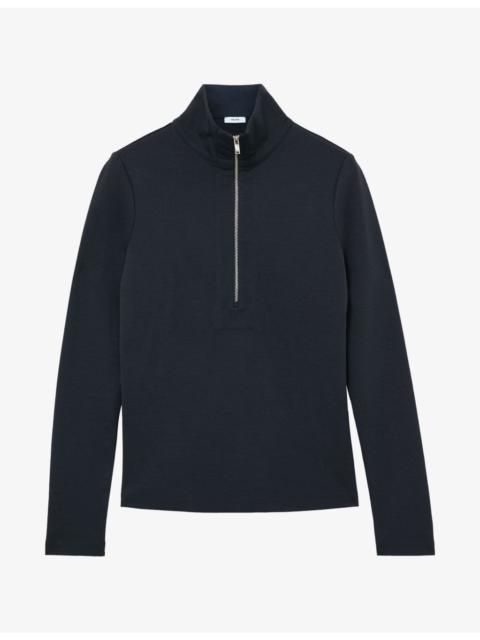 REISS Ellie Half-Zip Stretch-Jersey Jumper