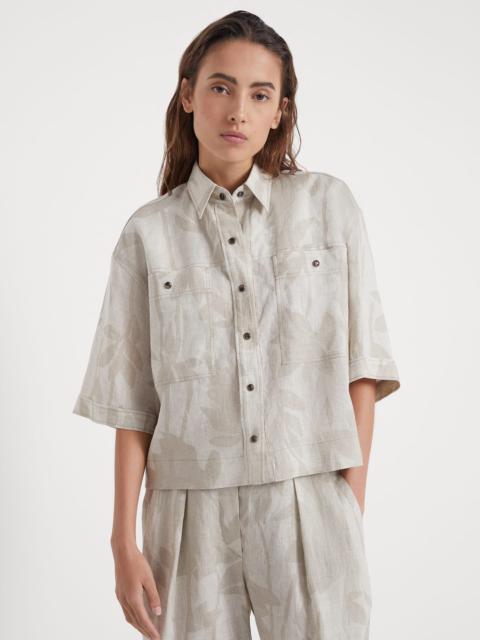 Ramage print lessivé linen shirt with shiny tabs