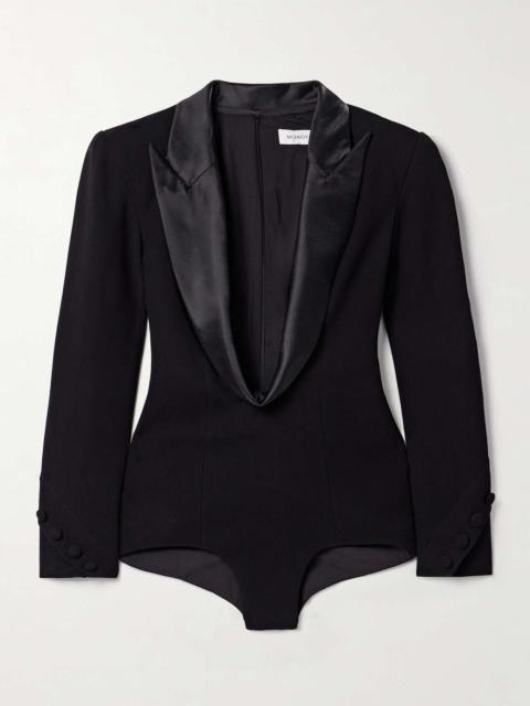 Lamé-trimmed crepe bodysuit