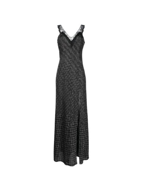 zigzag woven-design V-neck dress