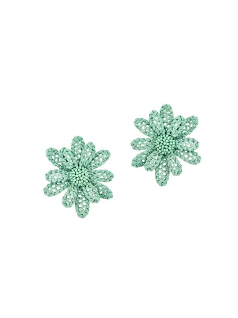 Oscar de la Renta Women's Large Woven Flower Raffia Stud Earrings - Mint
