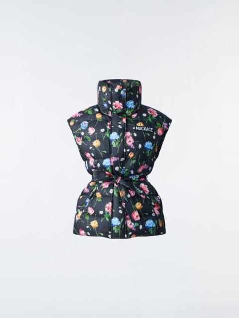 MACKAGE ZERINA duvet down floral vest with belt