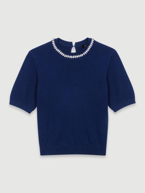maje Knit crop jumper with rhinestones