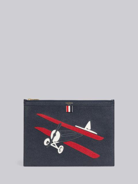 Thom Browne Navy Pebble Grain Leather Plane Applique Medium Document Holder