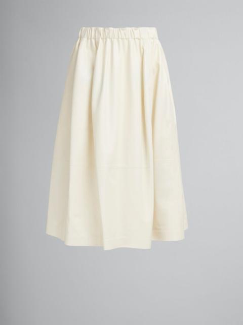Marni CREAM NAPPA LEATHER ELASTICATED MIDI SKIRT