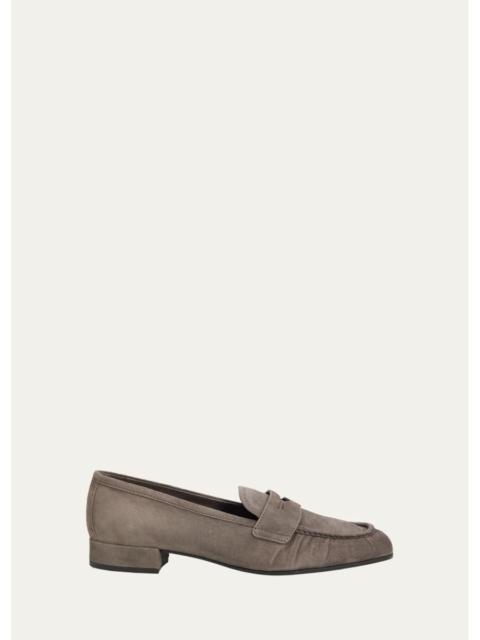 Prada Suede Ruched-Toe Penny Loafers