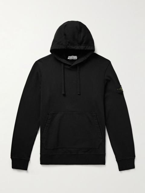 Stone Island Logo-Appliquéd Organic Cotton-Jersey Hoodie Black