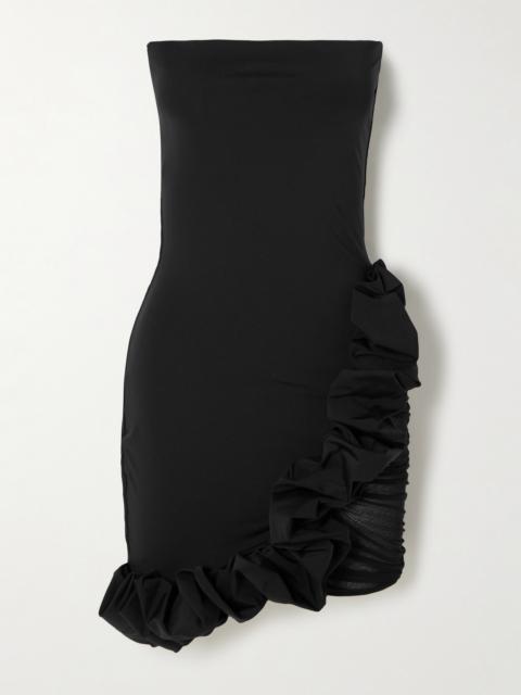 MAYGEL CORONEL Chari Strapless Tulle-trimmed Ruffled Stretch-jersey Mini Dress