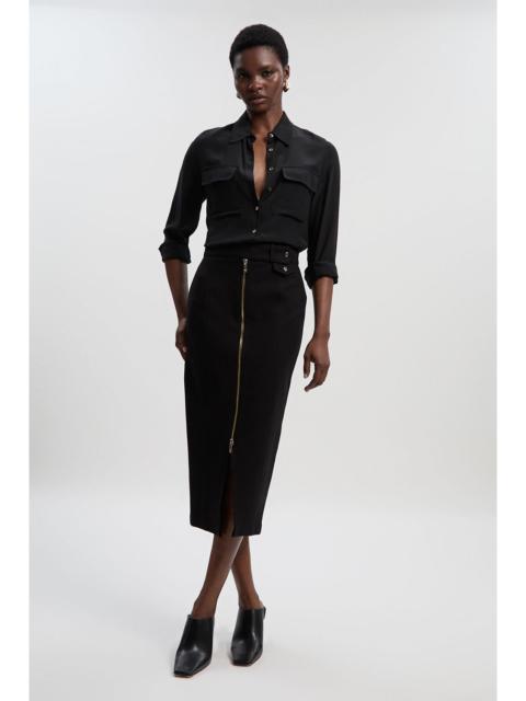 KAREN MILLEN Ponte Front Zip Trim Detail Midi Skirt