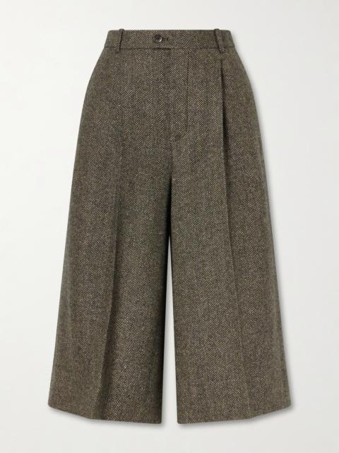 SAINT LAURENT Herringbone Wool-blend Knee Shorts