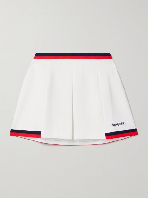 Sporty & Rich Mila Embroidered Pleated Striped Stretch-knit Mini Skirt