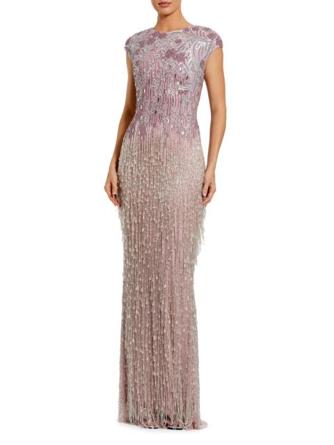 MAC DUGGAL Women's Evening Embellished Mesh Cap-Sleeve Gown - Vintage Lilac