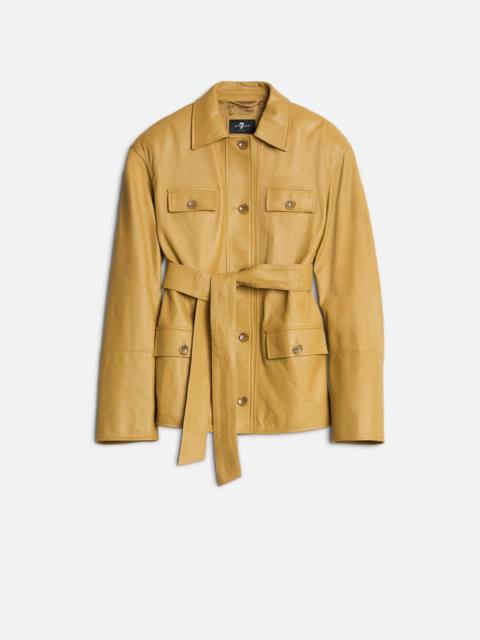 7 For All Mankind Sahariana Leather Cropped Trench in Honey