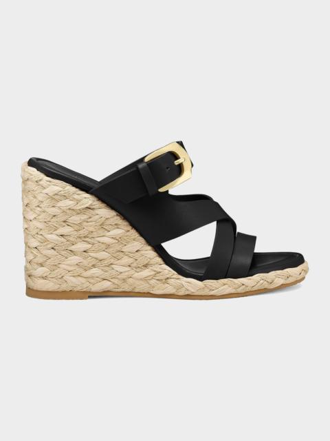Stuart Weitzman 105mm Sai Leather Espadrille Wedge Sandals