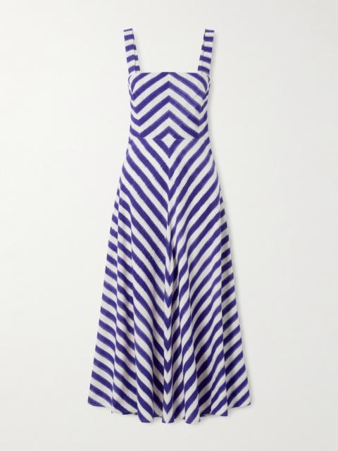 EMPORIO SIRENUSE Margherita Ikat Striped Cotton Midi Dress