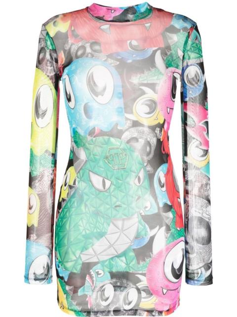 PHILIPP PLEIN Monsters-print long-sleeve dress