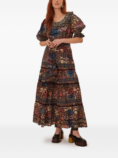 FARM RIO beaded-belt tiered maxi dress