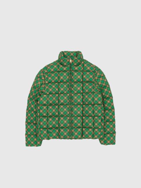 QUILTED GREEN PLAID PUFFER JACKET