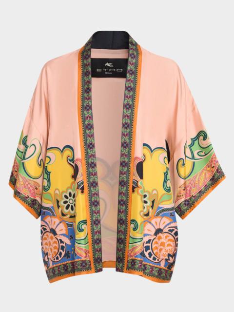 Etro Kesa Printed Silk Short-Sleeve Open Jacket
