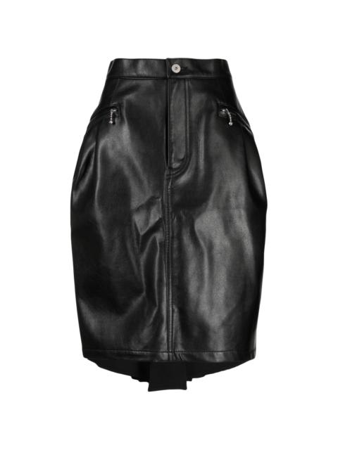 asymmetric draped leather skirt