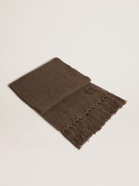 Ash brown scarf with contrasting embroidery