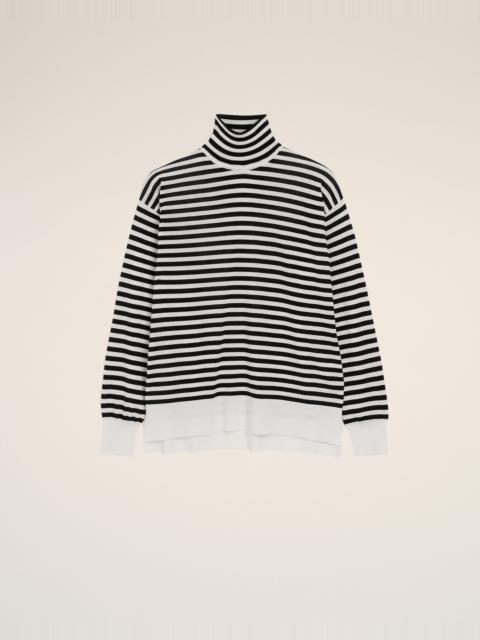 AMI Paris WHITE SAILOR STRIPED WOOL AND SILK TURTLENECK SWEATER
