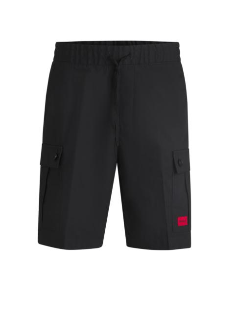 HUGO STRUCTURED-COTTON SHORTS WITH RED LOGO LABEL